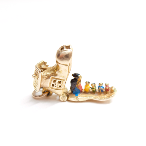 Vintage 9ct Gold Opening Boot Charm (The Old Lady Who Lived in a Shoe)