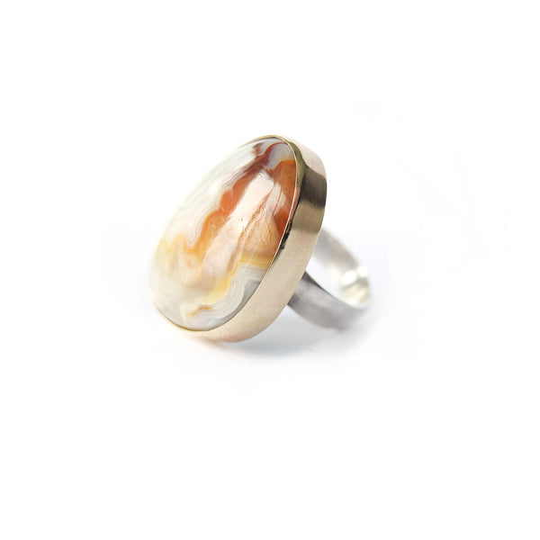 Mexican Lace Agate Gemstone Ring set in 9ct Gold - 'JOY'
