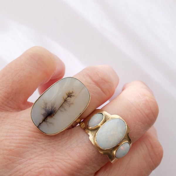 Dendritic Agate Gemstone Ring Set in 9ct Gold - 'OPPORTUNITY'