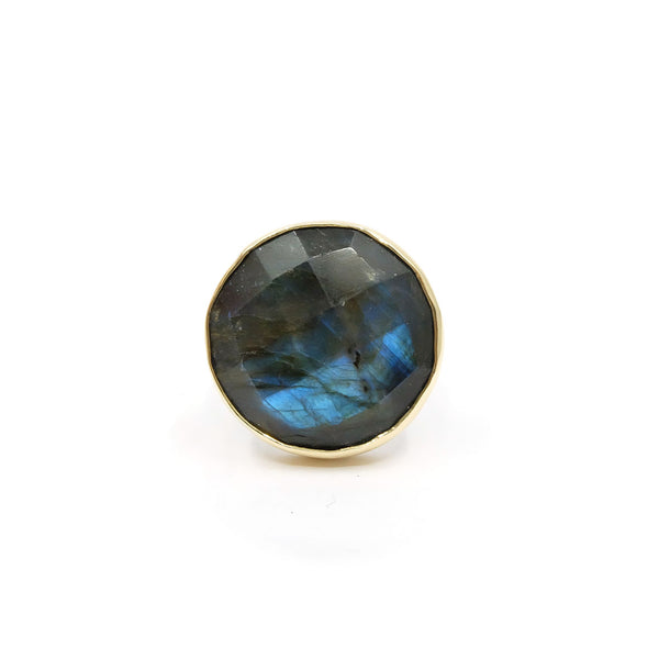 Labradorite Faceted Round Gemstone Ring set in 9ct Gold 'PROTECTION'