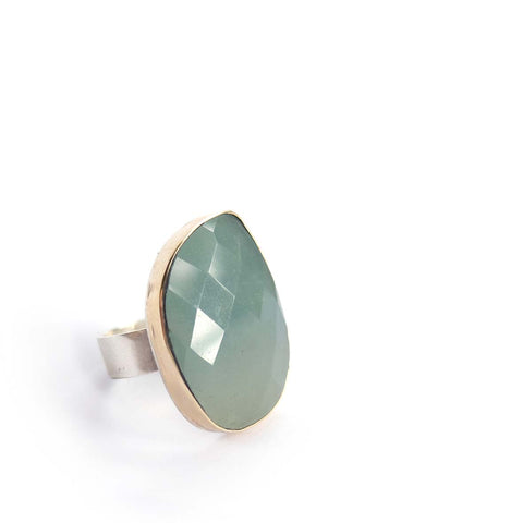 Aquamarine Rose Cut Gemstone Ring Set in 9ct Gold Sterling Silver 'TRANQUILITY'