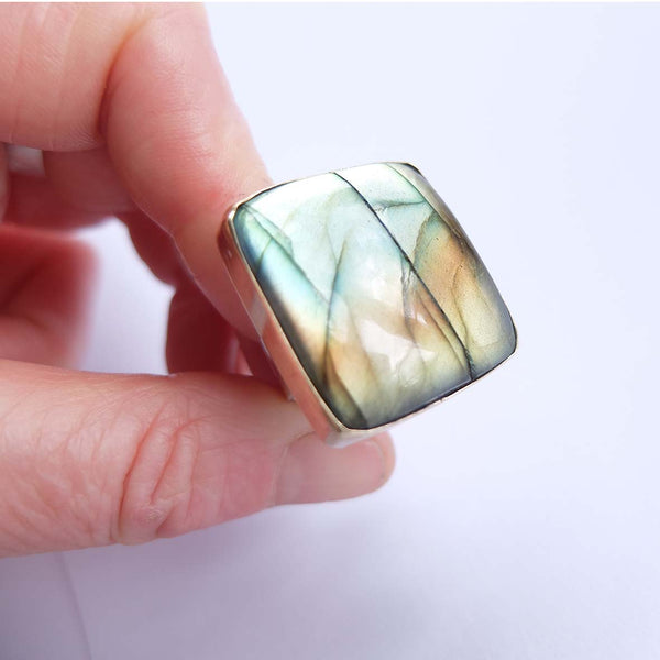 Labradorite Cushion Cut Gemstone Ring set in 9ct Gold 'PROTECTION'