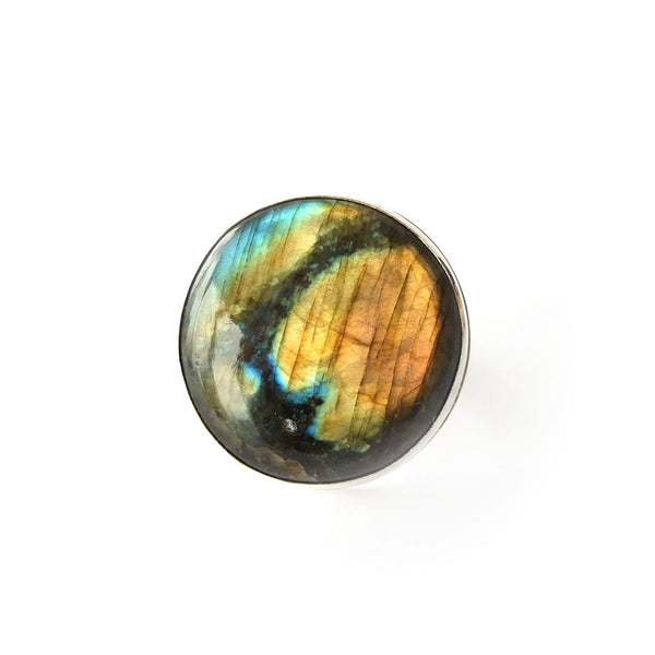 Labradorite Large Round Gemstone Ring set in Sterling Silver 'PROTECTION'