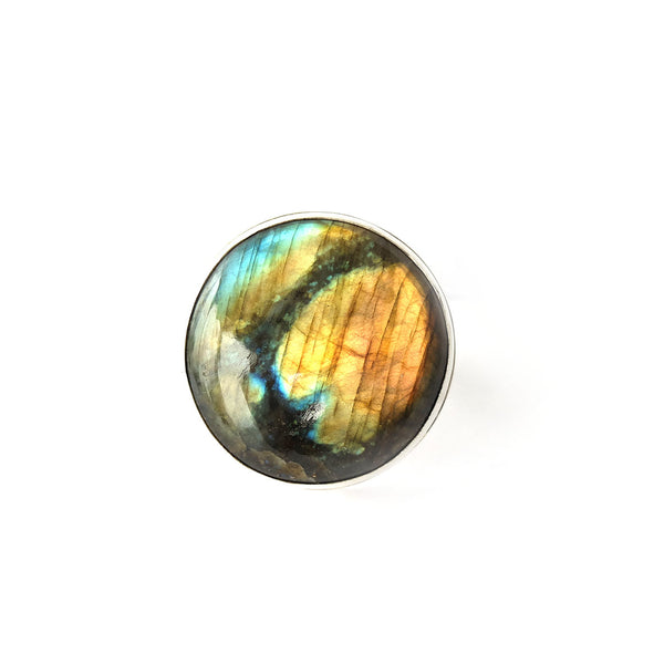 Labradorite Large Round Gemstone Ring set in Sterling Silver 'PROTECTION'