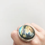 Labradorite Large Round Gemstone Ring set in Sterling Silver 'PROTECTION'