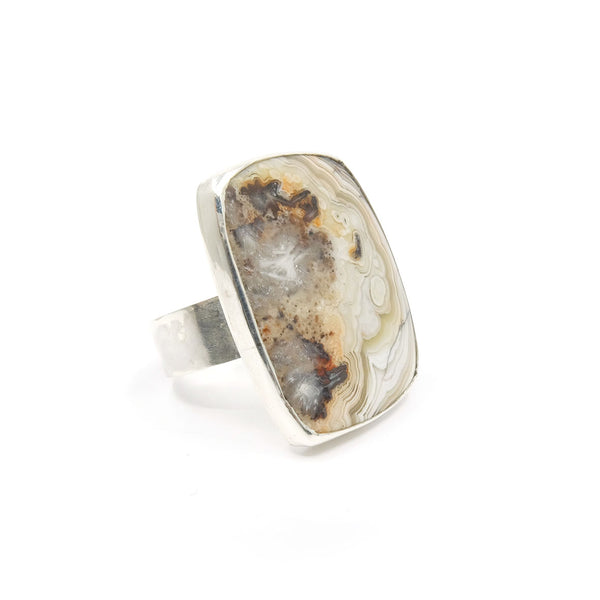 Mexican Lace Agate Gemstone Ring Set in 9ct Gold - 'JOY'