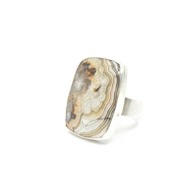 Mexican Lace Agate Gemstone Ring Set in 9ct Gold - 'JOY'