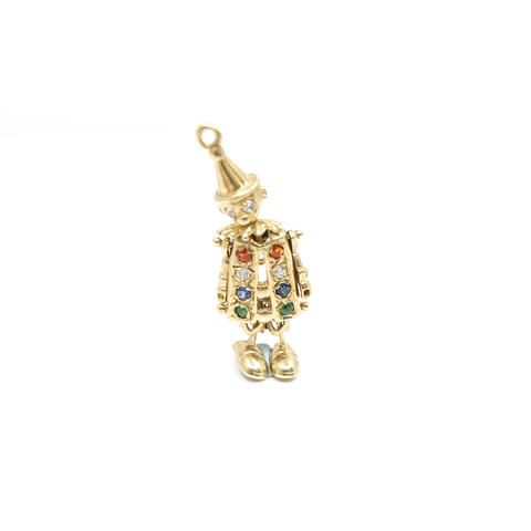 Vintage 9ct Gold Moving Clown Charm with Gems