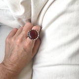 ORANGE BANDED AGATE GEMSTONE RING SET IN STERLING SILVER