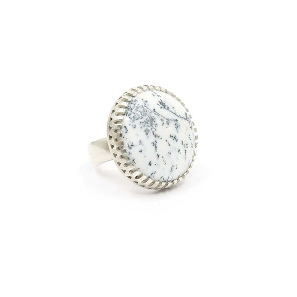 Dendritic Agate Gemstone Ring Set in Sterling Silver - 'OPPORTUNITY'