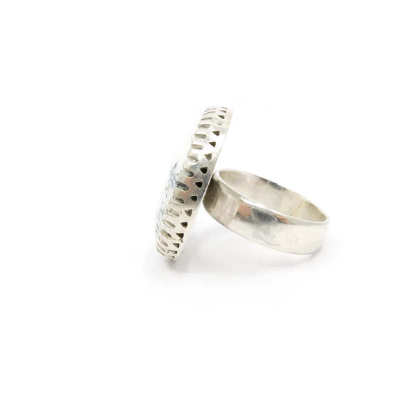 Dendritic Agate Gemstone Ring Set in Sterling Silver - 'OPPORTUNITY'
