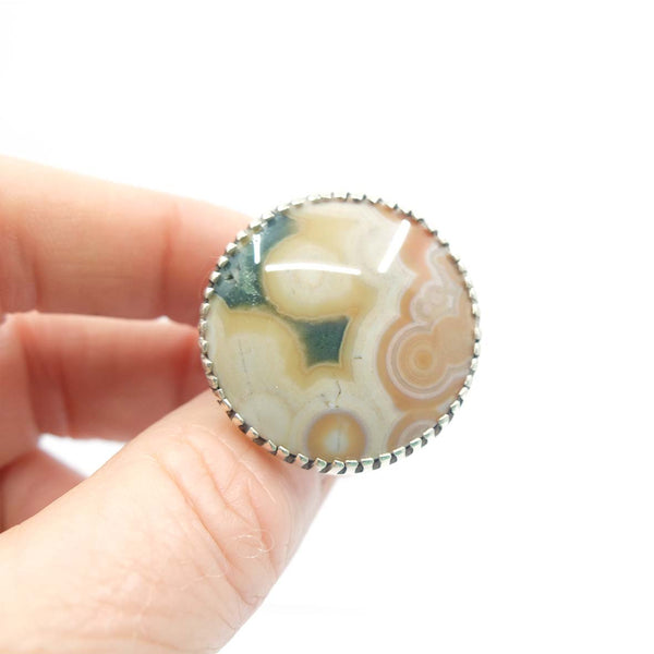 Ocean Jasper Round Gemstone Ring Set in Sterling Silver 'MINDFULLNESS'