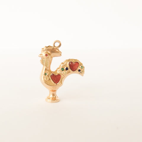 Vintage 9ct Gold Enamel Portuguese Cockerel Charm