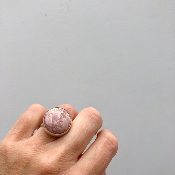 Rhodochrosite Round Gemstone Ring set in Sterling Silver 'COMPASSION'