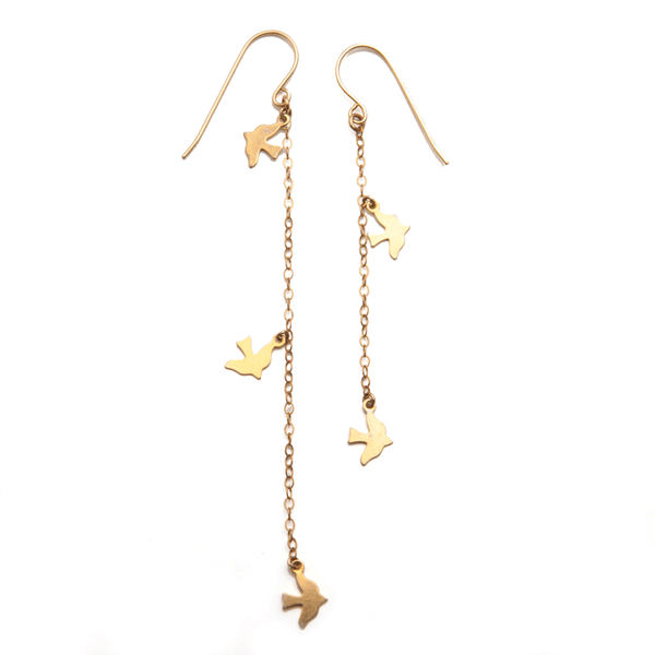 alice eden Jewellery jewelry gold bird charm asymmetrical drop earrings