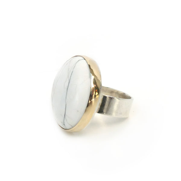 HOWLITE GEMSTONE RING SET IN 9CT GOLD & STERLING SILVER 'AWARENESS'