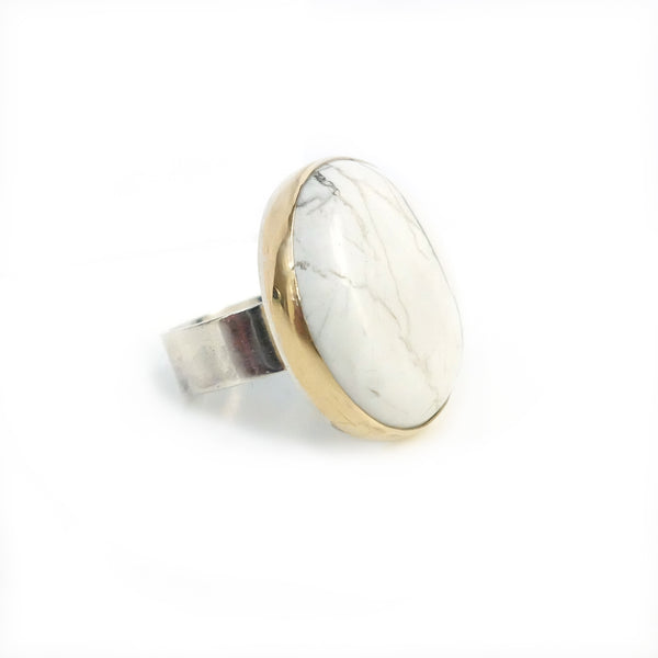 HOWLITE GEMSTONE RING SET IN 9CT GOLD & STERLING SILVER 'AWARENESS'