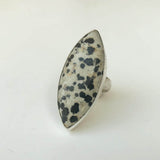 Dalmatian Jasper Marquis Gemstone Ring Set In 9ct Gold & Silver  'DETERMINATION'