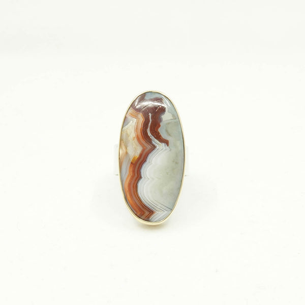Mexican Lace Agate Oval Gemstone Ring Set in 9ct Gold 'JOY'