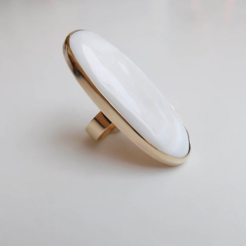 Mother of Pearl Large Oval Gemstone Ring Set in 9ct Gold