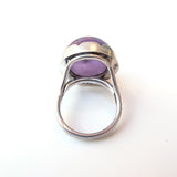 Sterling Silver Gemstone Ring with a unique round Amethyst stone - view from bottom of silver band