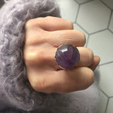 Sterling Silver Gemstone Ring with a unique Amethyst stone - on hand