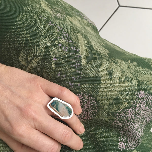 Chrysocolla Gemstone Ring Set in Sterling Silver 'COMMUNIATION'