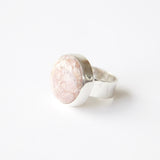 Rhodochrosite gemstone ring in sterling silver - from left