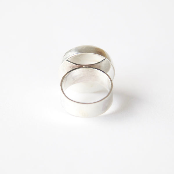 Rhodochrosite gemstone ring in sterling silver - bottom view with ring