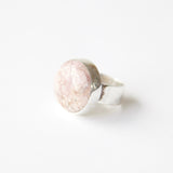 Rhodochrosite gemstone ring in sterling silver - left side