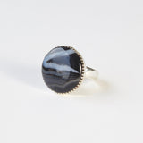 Black Striped Agate Gemstone Ring Set in Sterling Silver 'CONFIDENCE'