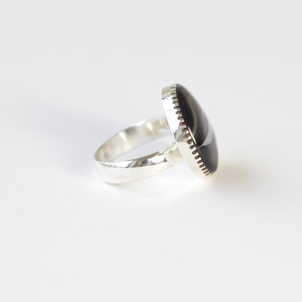 Black Striped Agate Gemstone Ring Set in Sterling Silver 'CONFIDENCE'