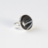 Black Striped Agate Gemstone Ring Set in Sterling Silver 'CONFIDENCE'