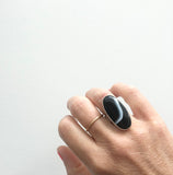 Black Banded Agate Gemstone Ring Set in Sterling Silver 'CONFIDENCE'