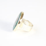 Round Chrysocolla Gemstone Ring in Silver and gold -left side