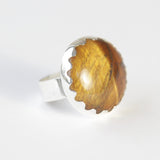 Round Tigers Eye Gemstone Ring in Silver setting - right side