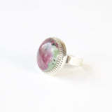 ruby zoisite semi precious gemstone ring in sterline silver - left side view with ring