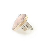 pink peruvian gemstone ring in unusual shape - set in gold with sterling silver ring - left side