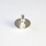 white agate semi precious gemstone ring set in sterling silver - bottom view of sterling silver adjustable ring