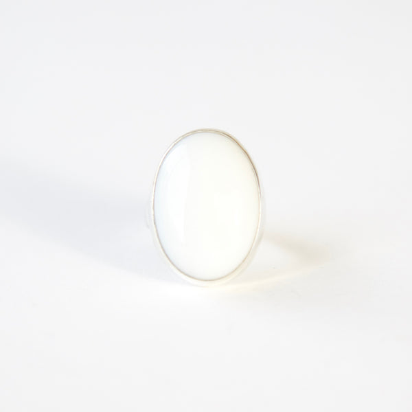 white agate semi precious gemstone ring set in sterling silver