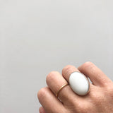 White Onyx Gemstone Ring Set in Sterling Silver with Adjustable band 'CALM'