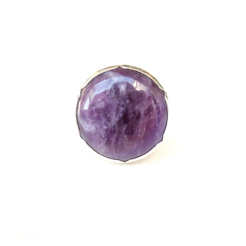 Sterling Silver Gemstone Ring with a unique purple Amethyst stone - front view