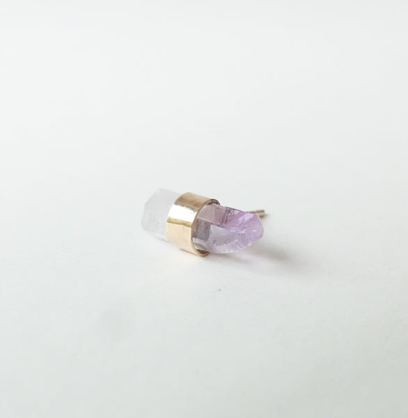 9ct Gold Raw Amethyst Gemstone Single Stud Earring 'Positivity'