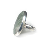white aventurine semi precious oval gemstone ring in sterling silver - left view
