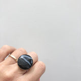 Black Striped Agate Gemstone Ring Set in Sterling Silver 'CONFIDENCE'