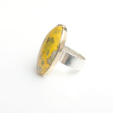 Oval bumblee jasper gemstone ring in gold and silver - view of silver ring