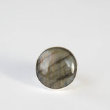 labradorite round gemstone ring in sterling silver - semi precious stone rings - top view