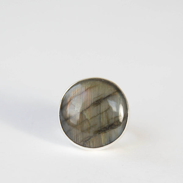 labradorite round gemstone ring in sterling silver - semi precious stone rings - top view