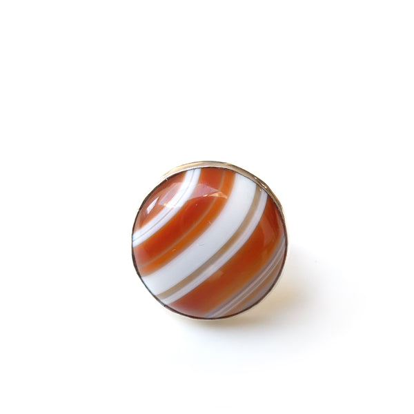 Orange Banded Agate Gemstone Ring in Sterling Silver - front