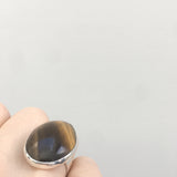 Oval Tigers Eye Gemstone Ring set in sterling Silver - on hand